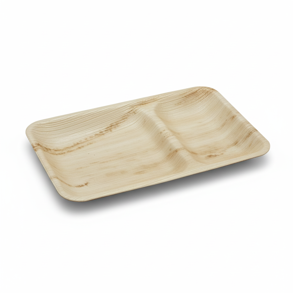 24cm x 15cm Shallow 2 compartment Palm Leaves Rectangular Plate