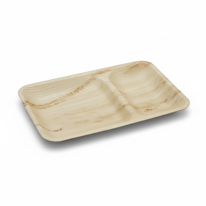 24cm x 15cm Shallow 2 compartment Palm Leaves Rectangular Plate