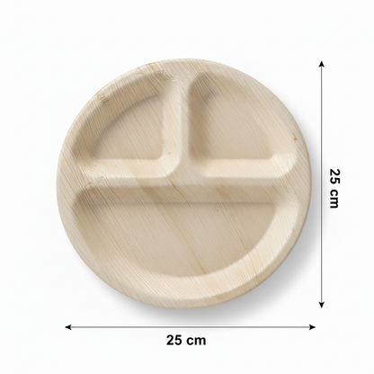 25cm 3 compartment Palm Leaves Round Plate