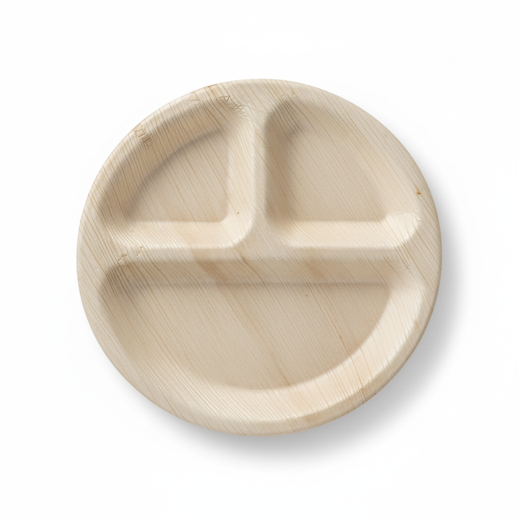 25cm 3 compartment Palm Leaves Round Plate