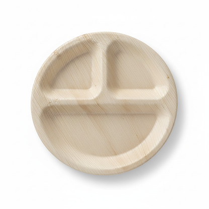 25cm 3 compartment Palm Leaves Round Plate