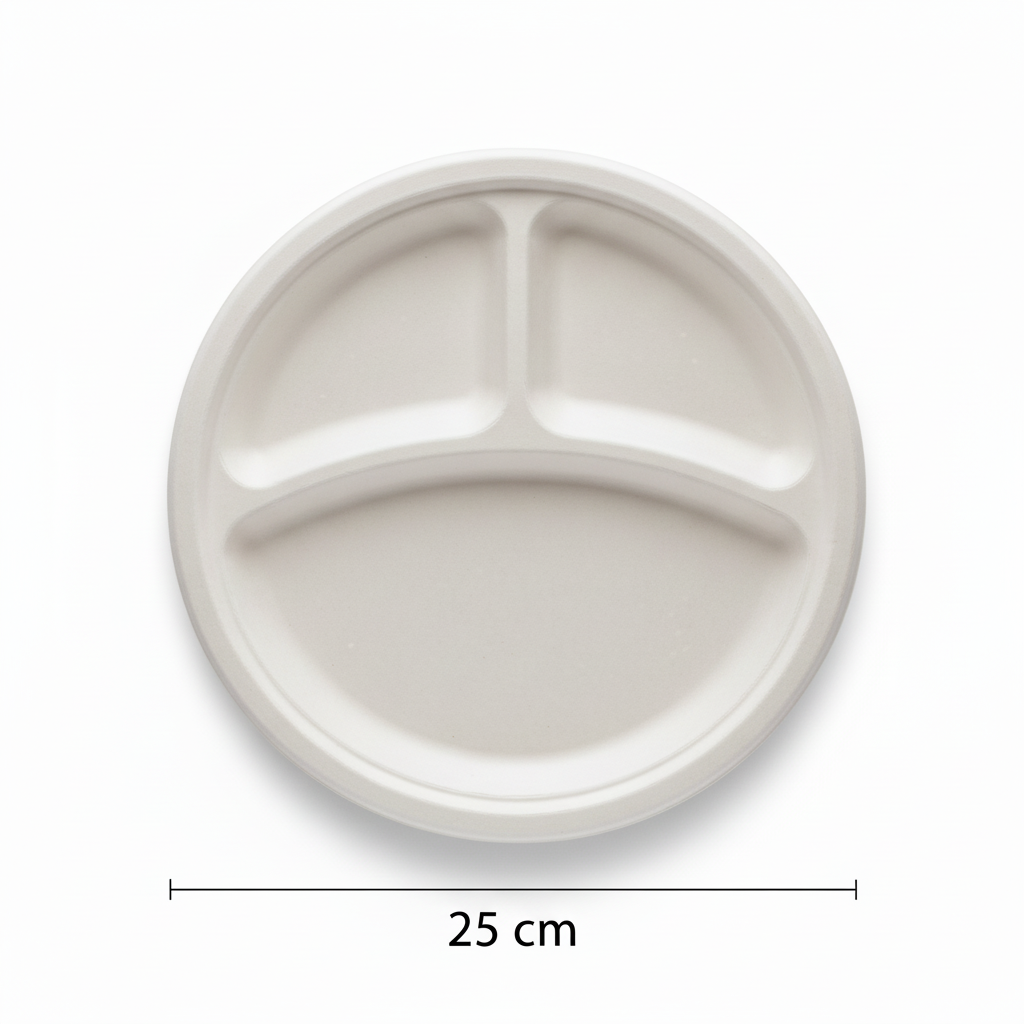 25cm 3 compartment Sugarcane Round Plate