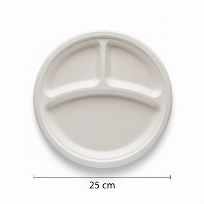 25cm 3 compartment Sugarcane Round Plate