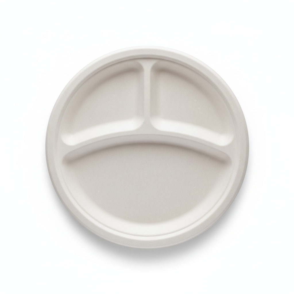 25cm 3 compartment Sugarcane Round Plate