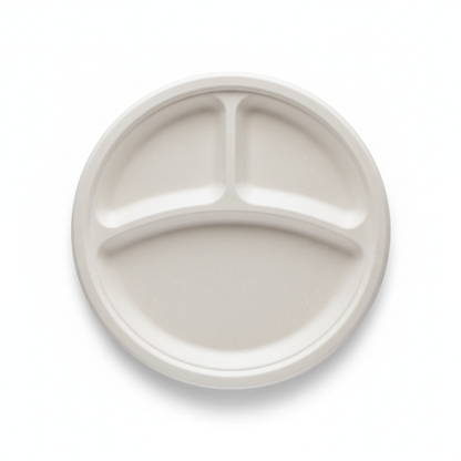25cm 3 compartment Sugarcane Round Plate