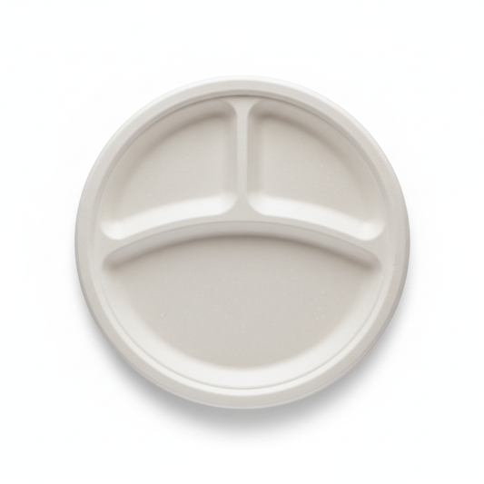 25cm 3 compartment Sugarcane Round Plate