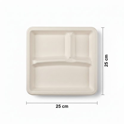 25cm 3 compartment Sugarcane Square Plate