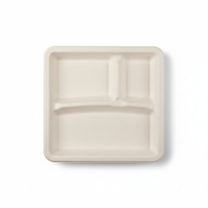 25cm 3 compartment Sugarcane Square Plate