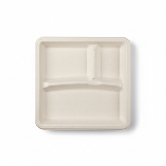 25cm 3 compartment Sugarcane Square Plate