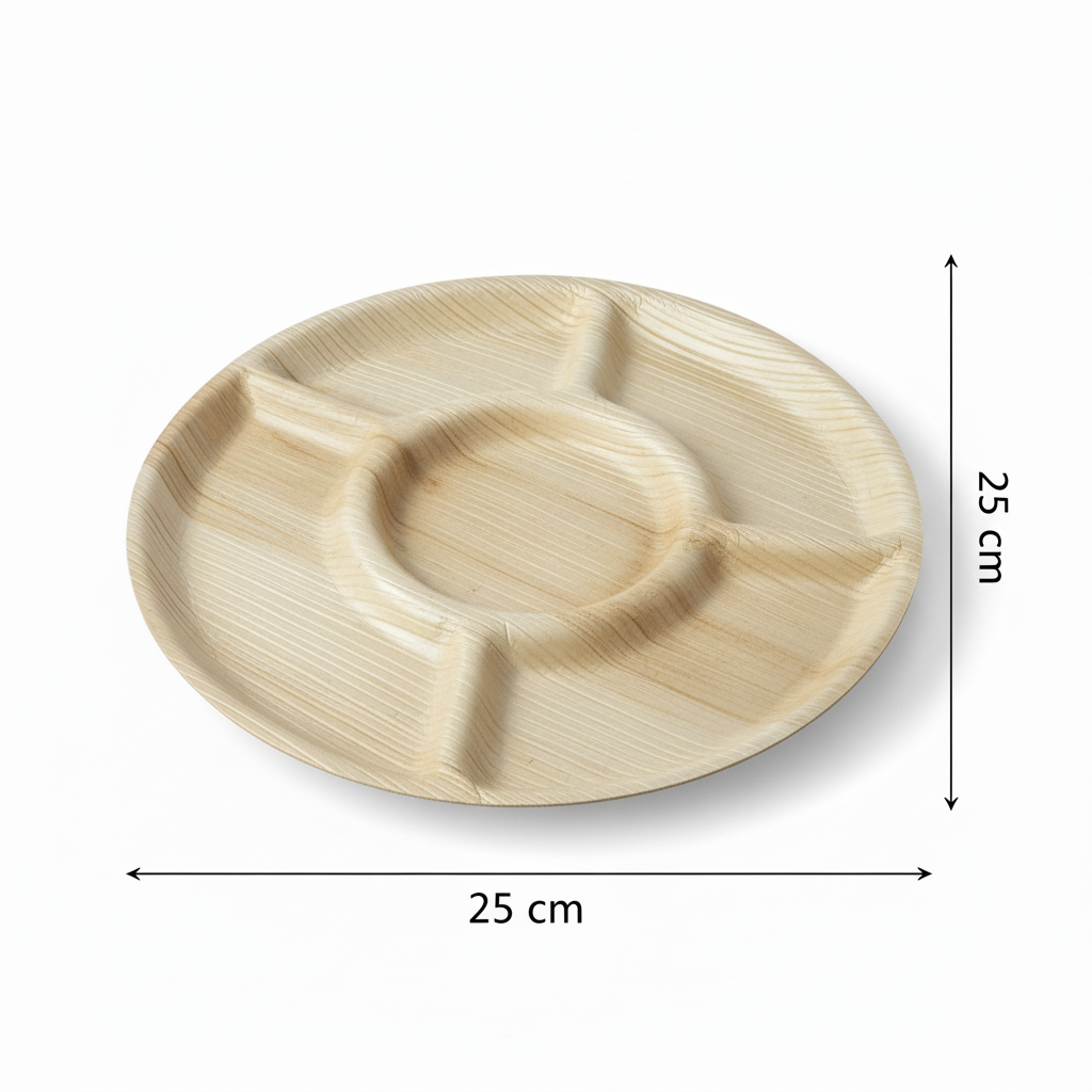 25cm 5 compartment Palm Leaves Round Plate