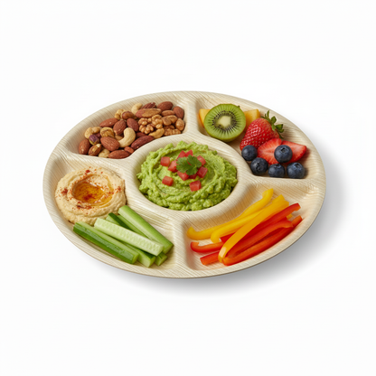 25cm 5 compartment Palm Leaves Round Plate