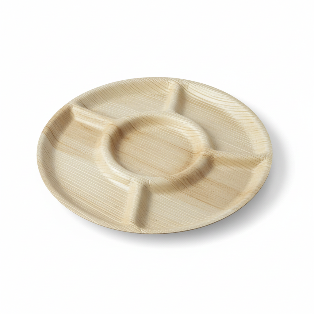 25cm 5 compartment Palm Leaves Round Plate