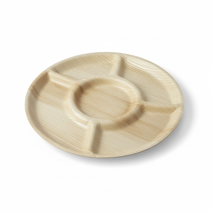 25cm 5 compartment Palm Leaves Round Plate