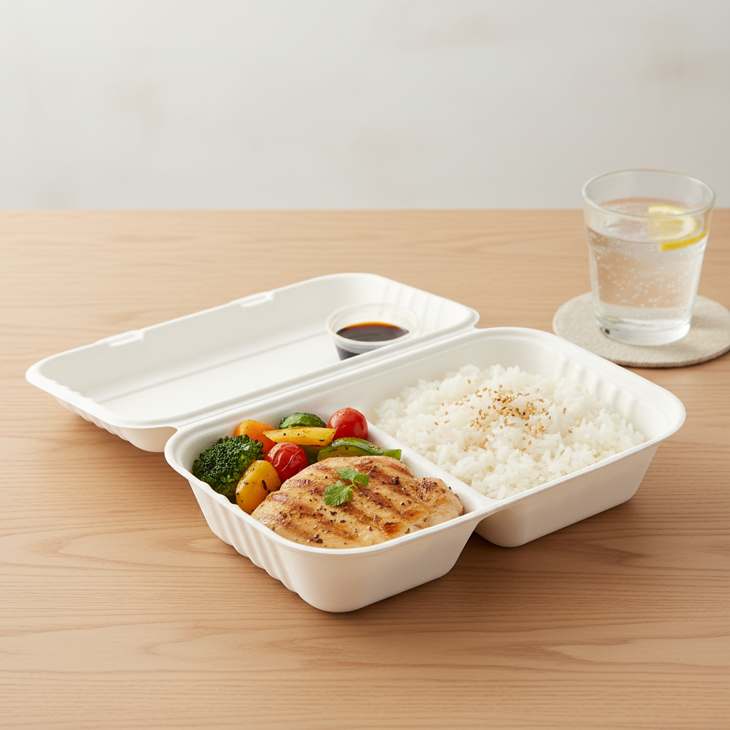 25cm x 16cm 2 compartment Sugarcane Rectangular Clamshell