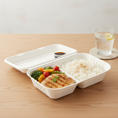 25cm x 16cm 2 compartment Sugarcane Rectangular Clamshell