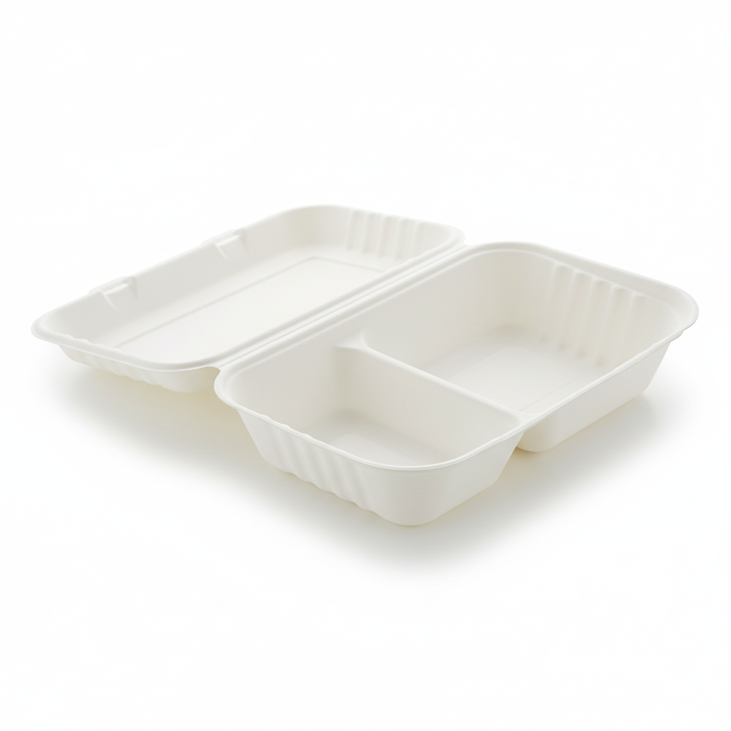 25cm x 16cm 2 compartment Sugarcane Rectangular Clamshell