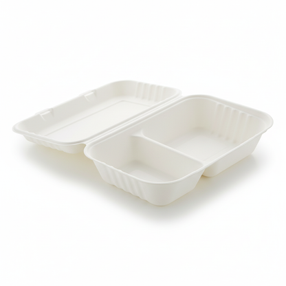 25cm x 16cm 2 compartment Sugarcane Rectangular Clamshell