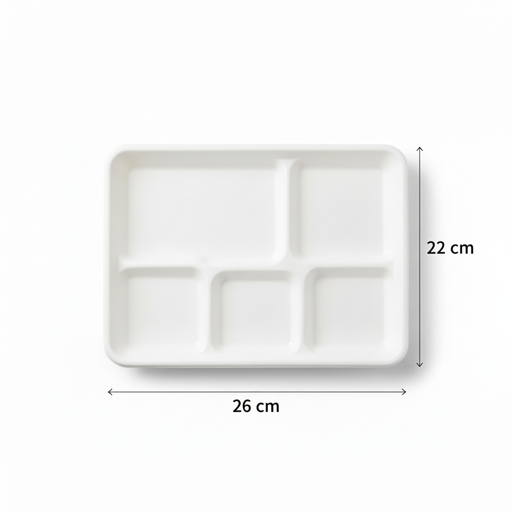 26cm x 22cm 5 compartment Sugarcane Rectangular Tray
