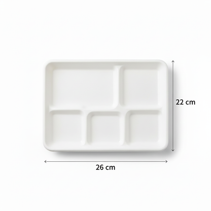 26cm x 22cm 5 compartment Sugarcane Rectangular Tray