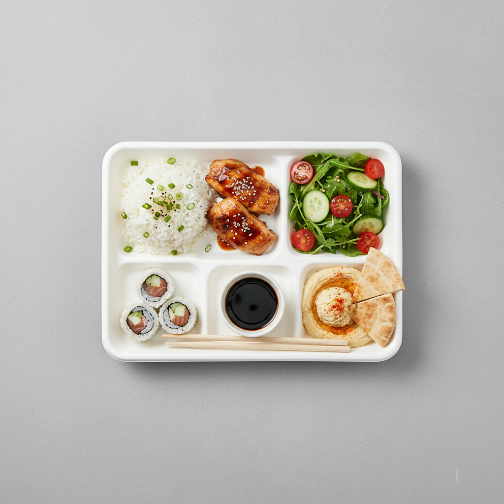 26cm x 22cm 5 compartment Sugarcane Rectangular Tray