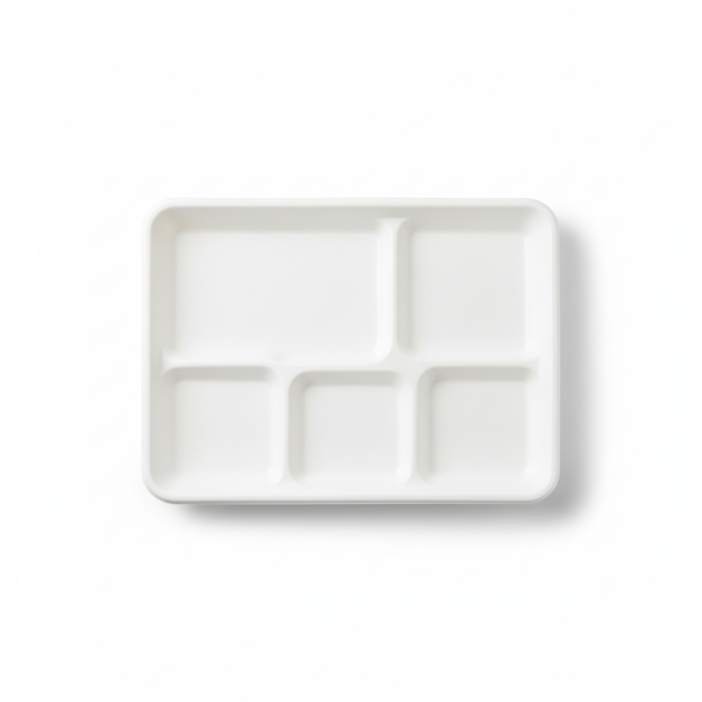 26cm x 22cm 5 compartment Sugarcane Rectangular Tray