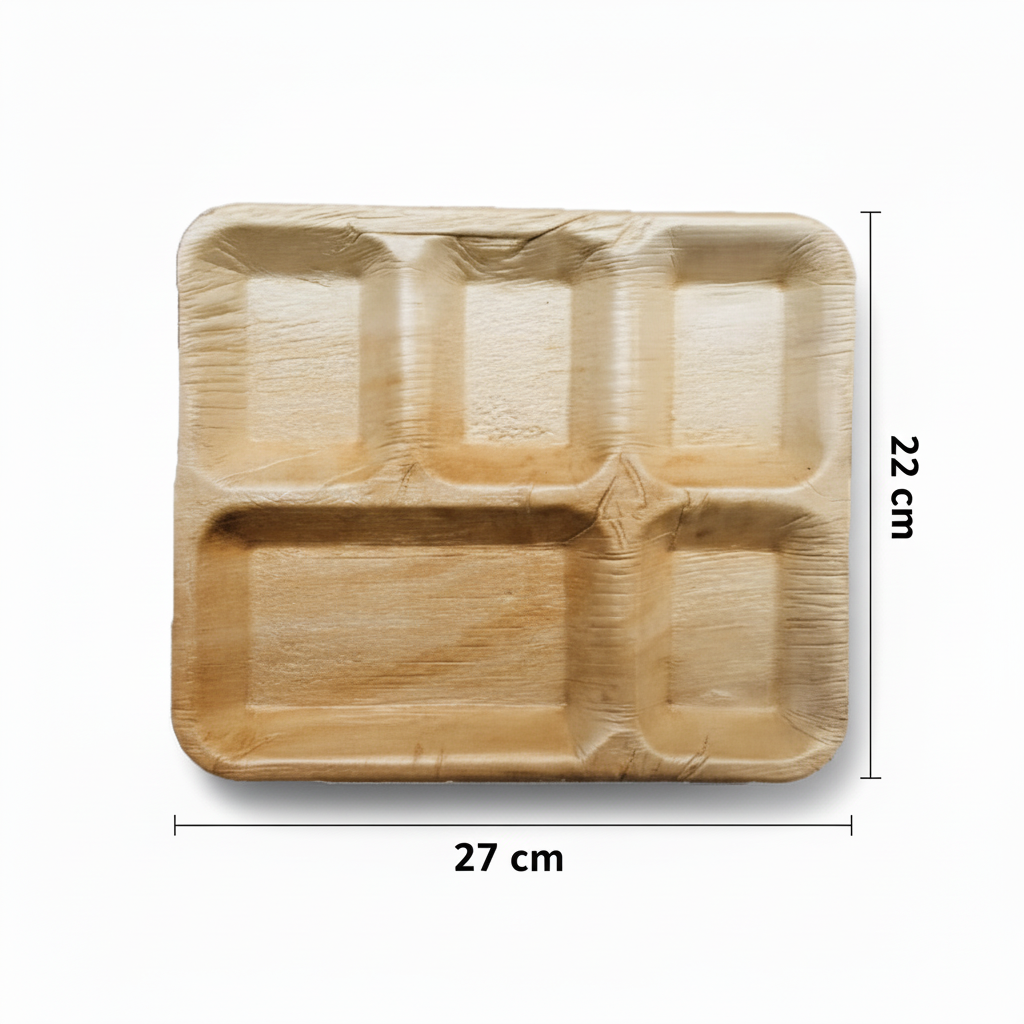 27cm x 22cm 5 compartment Palm Leaves Rectangular Plate