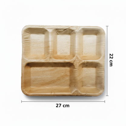 27cm x 22cm 5 compartment Palm Leaves Rectangular Plate