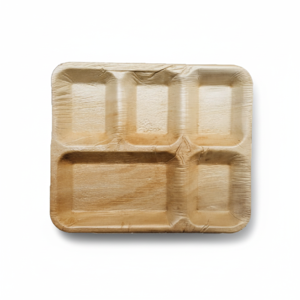 27cm x 22cm 5 compartment Palm Leaves Rectangular Plate