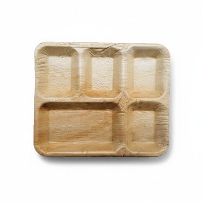 27cm x 22cm 5 compartment Palm Leaves Rectangular Plate