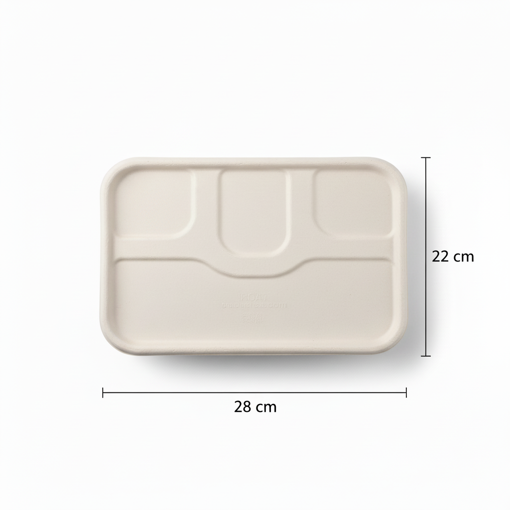 28cm x 22cm 4 compartment Sugarcane Rectangular Lid