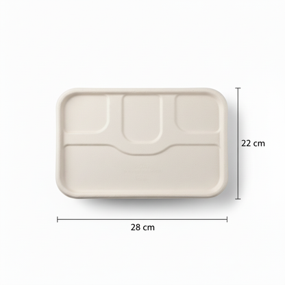 28cm x 22cm 4 compartment Sugarcane Rectangular Lid