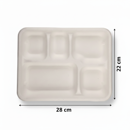 28cm x 22cm 5 compartment Sugarcane Rectangular Container with Lid
