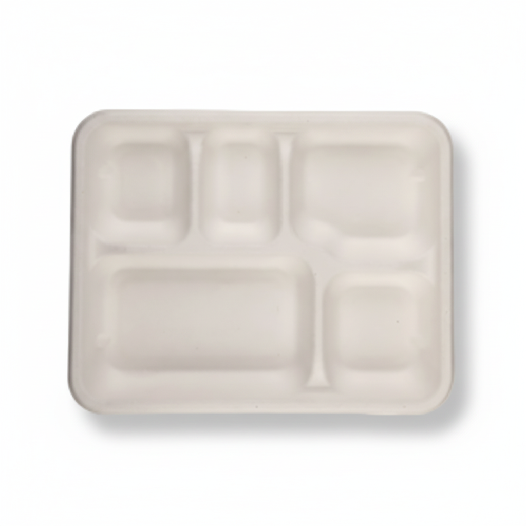 28cm x 22cm 5 compartment Sugarcane Rectangular Container with Lid