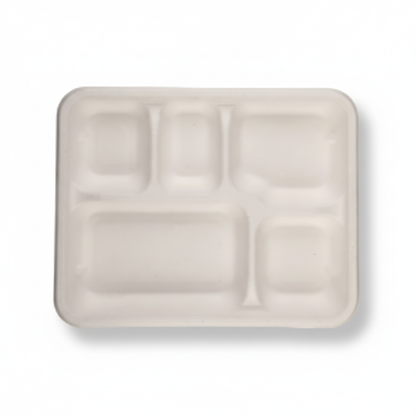 28cm x 22cm 5 compartment Sugarcane Rectangular Container with Lid