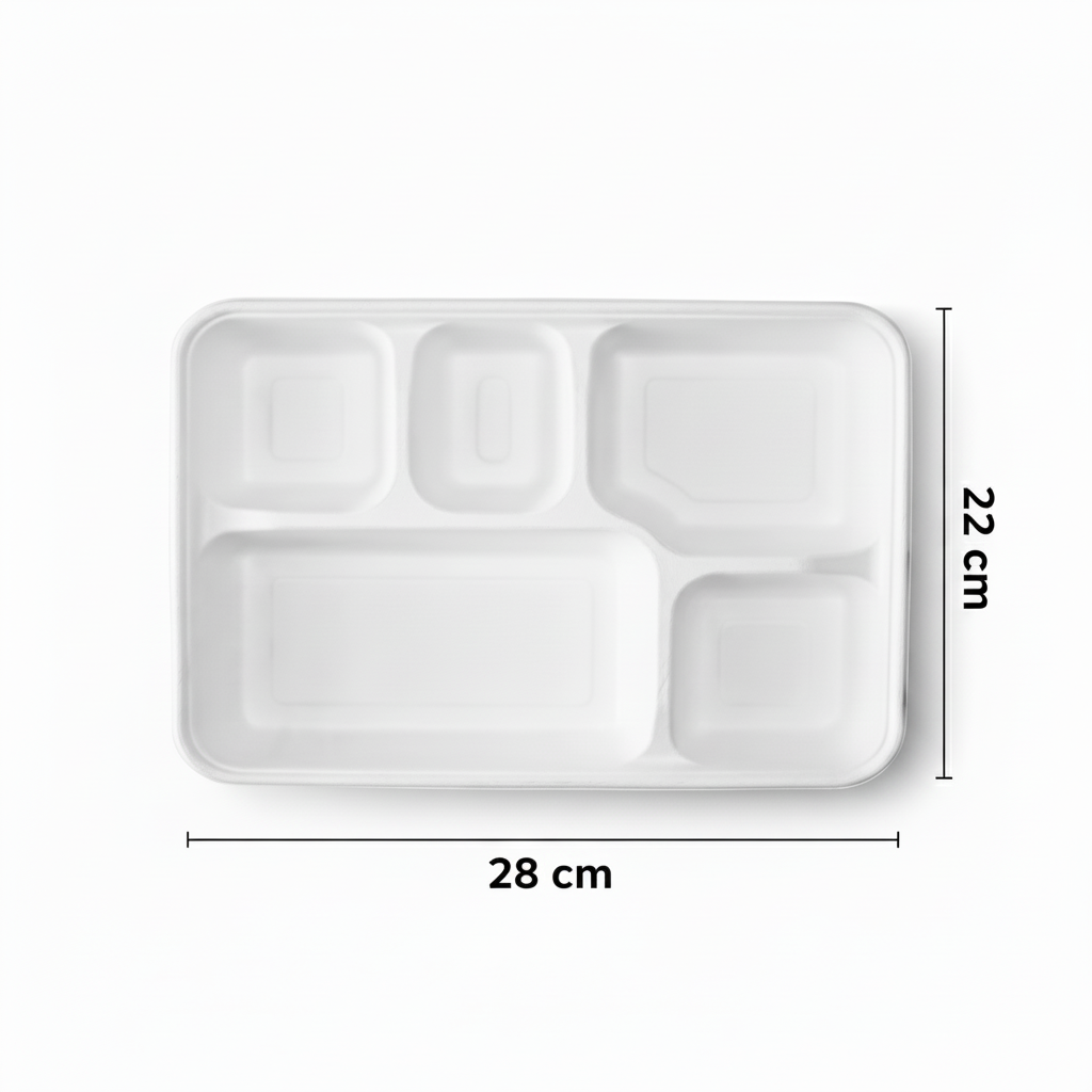 28cm x 22cm 5 compartment Sugarcane Rectangular Tray