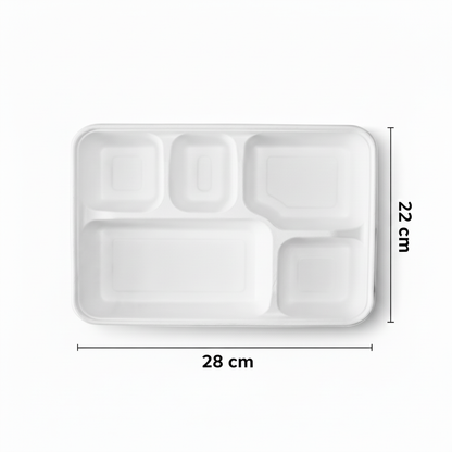 28cm x 22cm 5 compartment Sugarcane Rectangular Tray