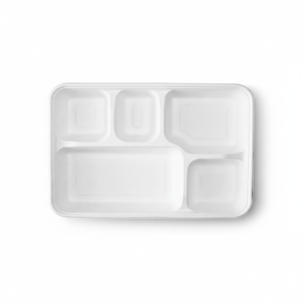 28cm x 22cm 5 compartment Sugarcane Rectangular Tray