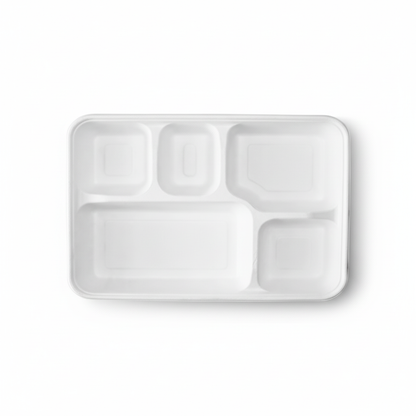 28cm x 22cm 5 compartment Sugarcane Rectangular Tray