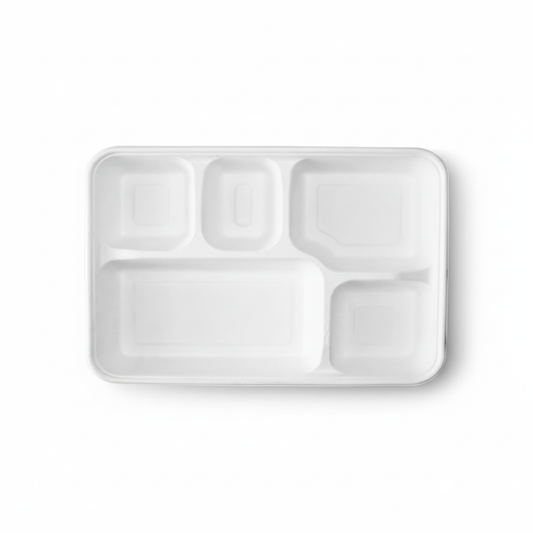 28cm x 22cm 5 compartment Sugarcane Rectangular Tray
