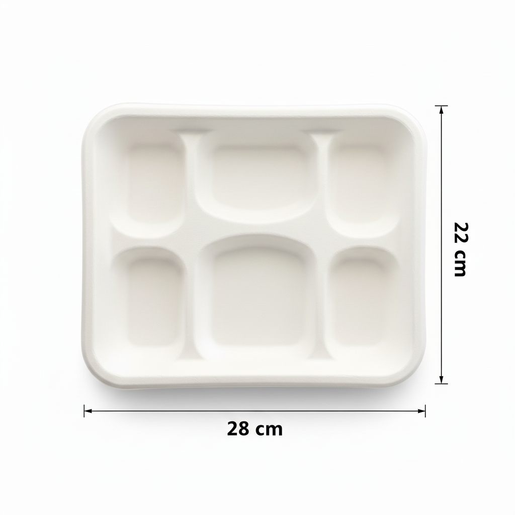 28cm x 22cm 6 compartment Sugarcane Rectangular Tray