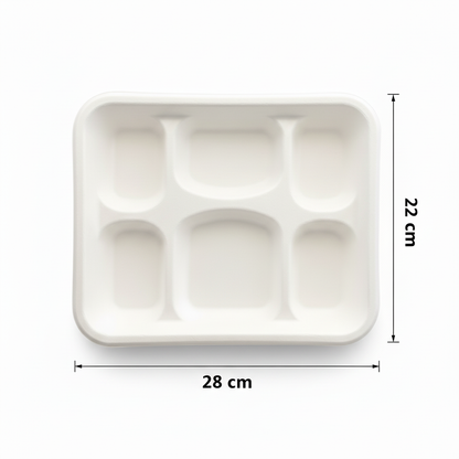 28cm x 22cm 6 compartment Sugarcane Rectangular Tray
