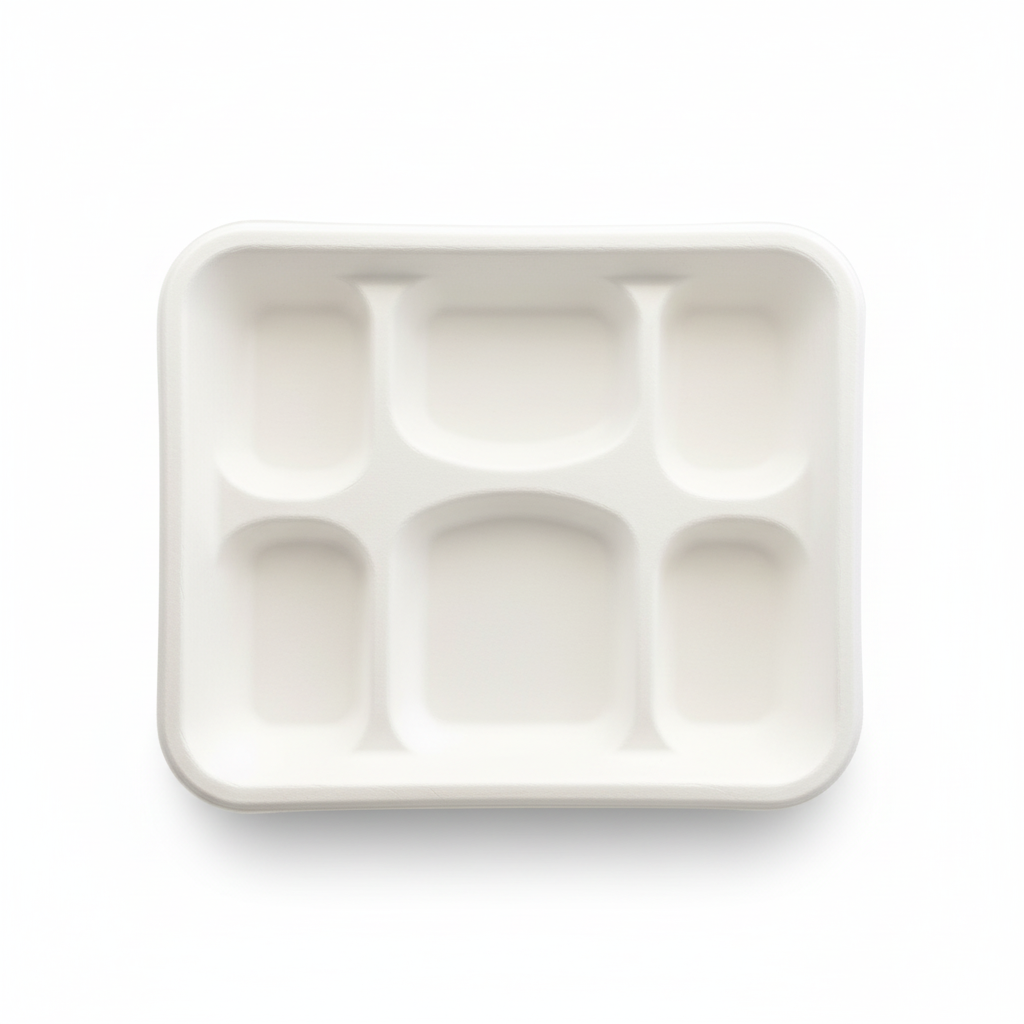 28cm x 22cm 6 compartment Sugarcane Rectangular Tray