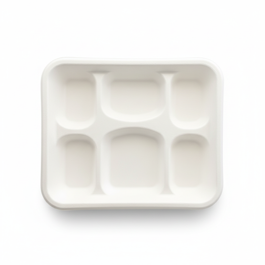 28cm x 22cm 6 compartment Sugarcane Rectangular Tray