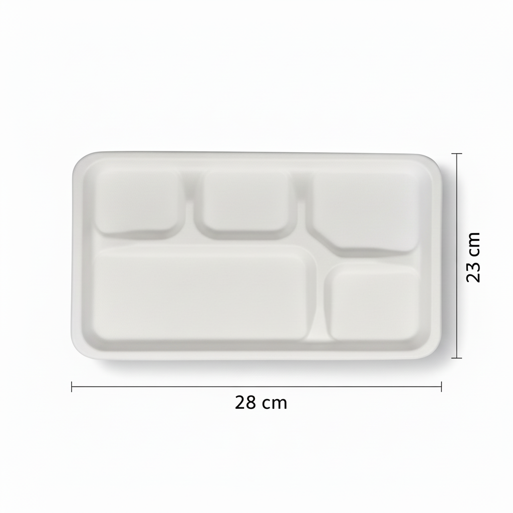 28cm x 23cm 5 compartment Sugarcane Rectangular Tray