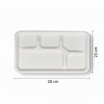 28cm x 23cm 5 compartment Sugarcane Rectangular Tray