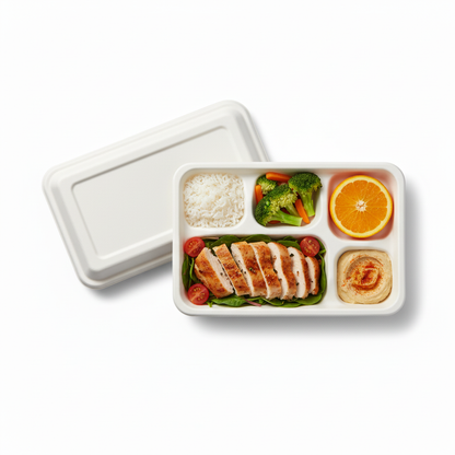 28cm x 23cm 5 compartment Sugarcane Rectangular Tray