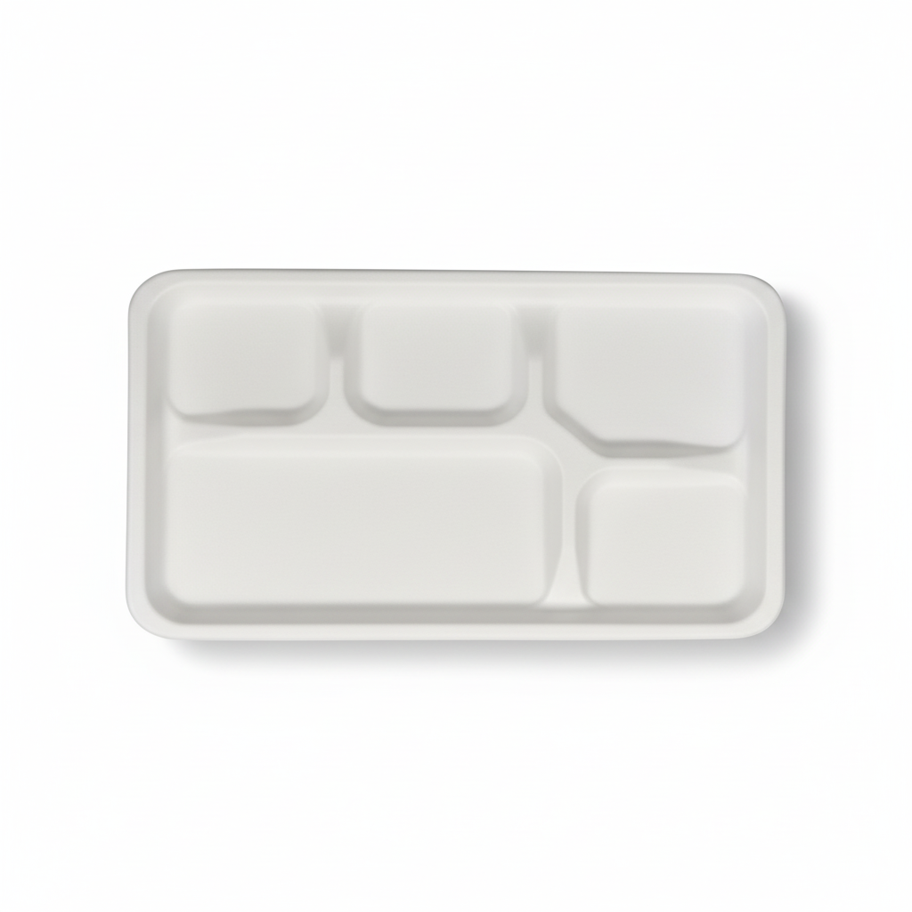 28cm x 23cm 5 compartment Sugarcane Rectangular Tray