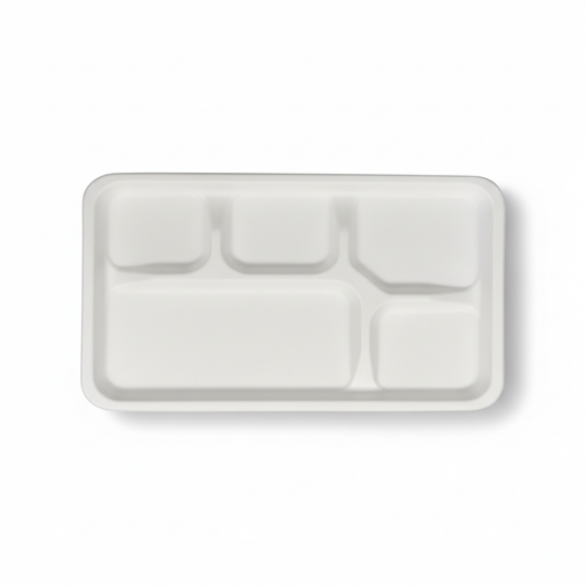 28cm x 23cm 5 compartment Sugarcane Rectangular Tray