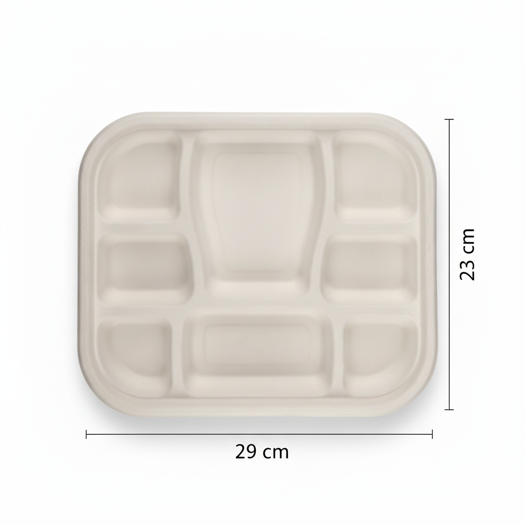 29cm x 23cm 8 compartment Sugarcane Rectangular Container with Lid