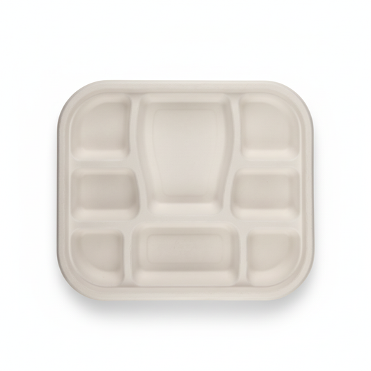 29cm x 23cm 8 compartment Sugarcane Rectangular Container with Lid